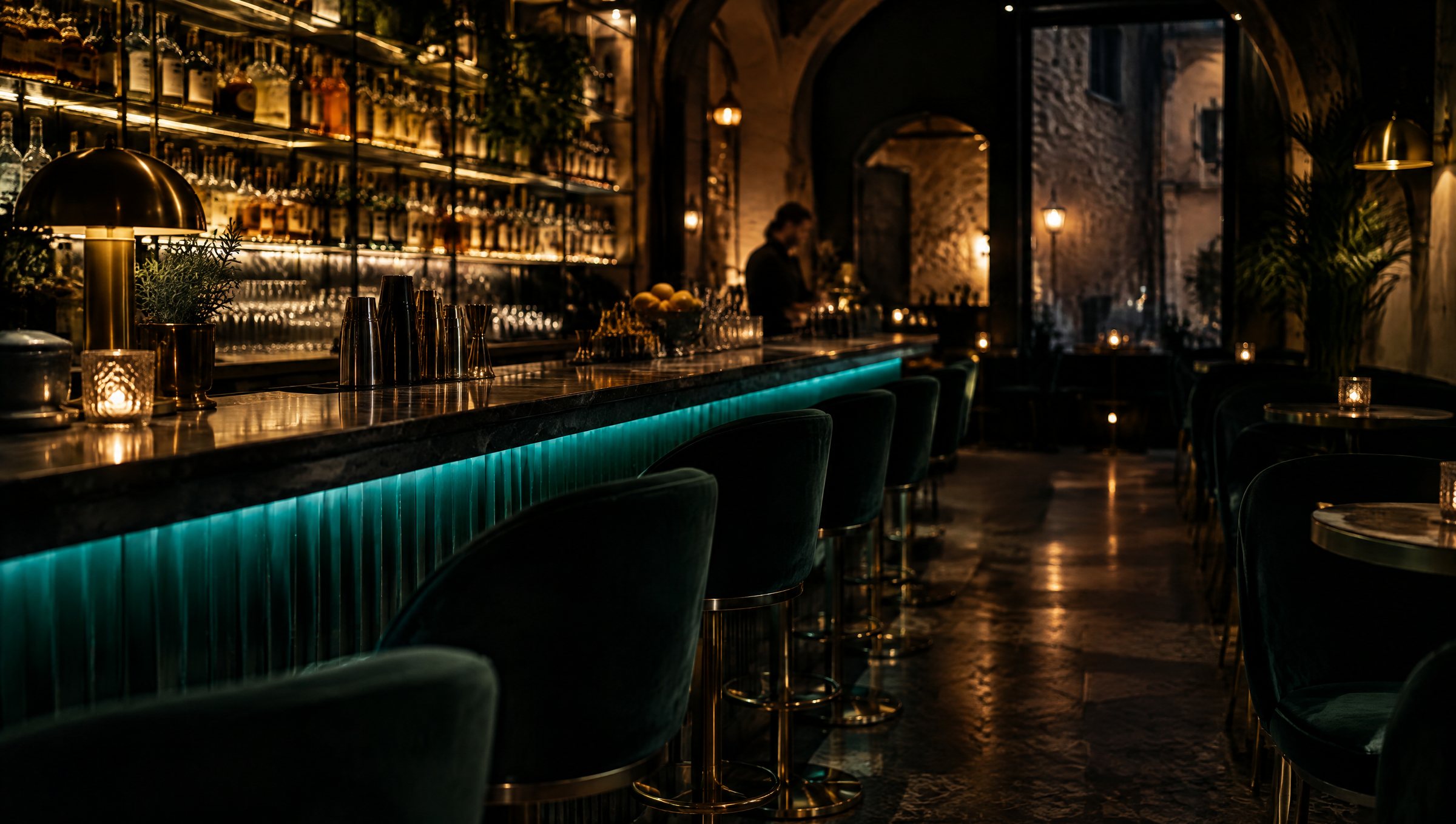 Il bancone del cocktail bar Ora Blu